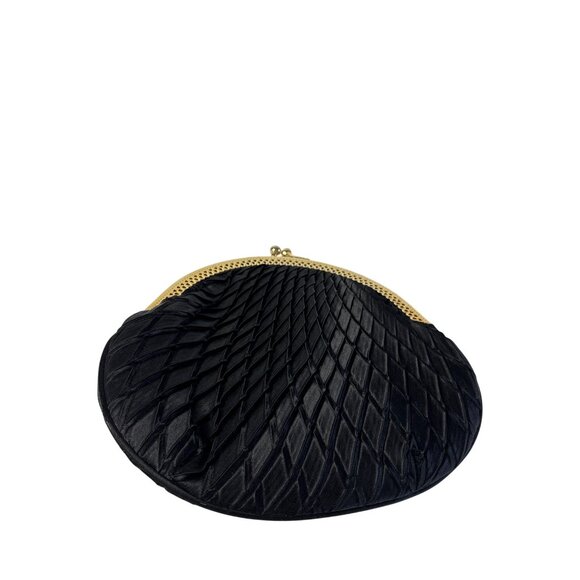 Vintage Y2K 90s Claire's Black Satin Quilted Round Evening Clutch Bag Goldtone C - Picture 3 of 6